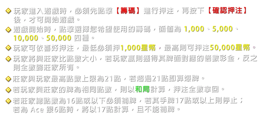 21點 BLACKJACK-遊戲説明